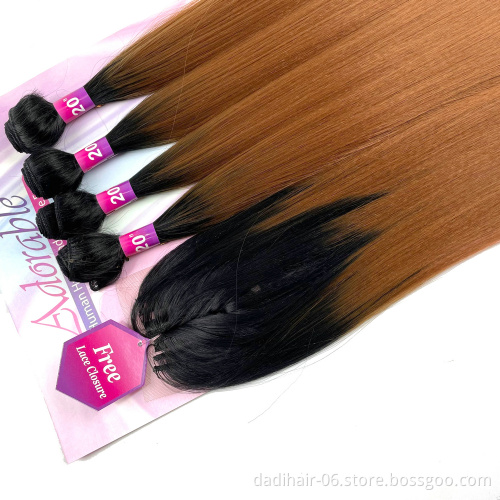 Adorable Suit Synthetic Hair Bundles With Free Machine Made 4*4 Lace Closure Ombre Two Tone Amazing Yaki Wave 4pcs 20Inch T1B30